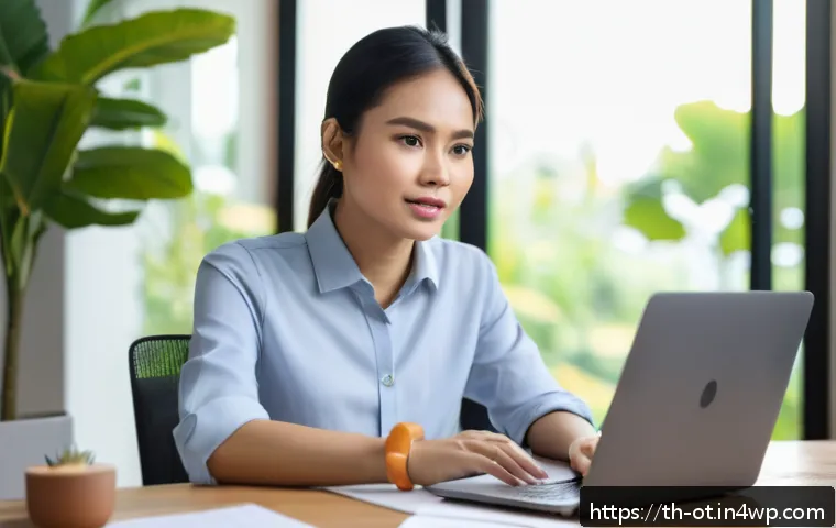 즉흥 스피치의 반복 훈련 방법 - A confident young Thai woman practicing a speech in a modern home office, sitting at a desk with a l...